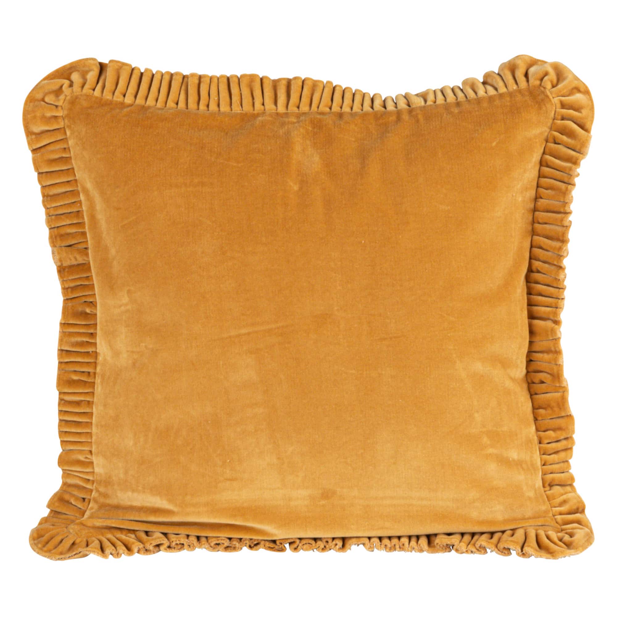 Hello Honey® 20" Mustard Yellow Velvet Ruffled Square Accent Pillow